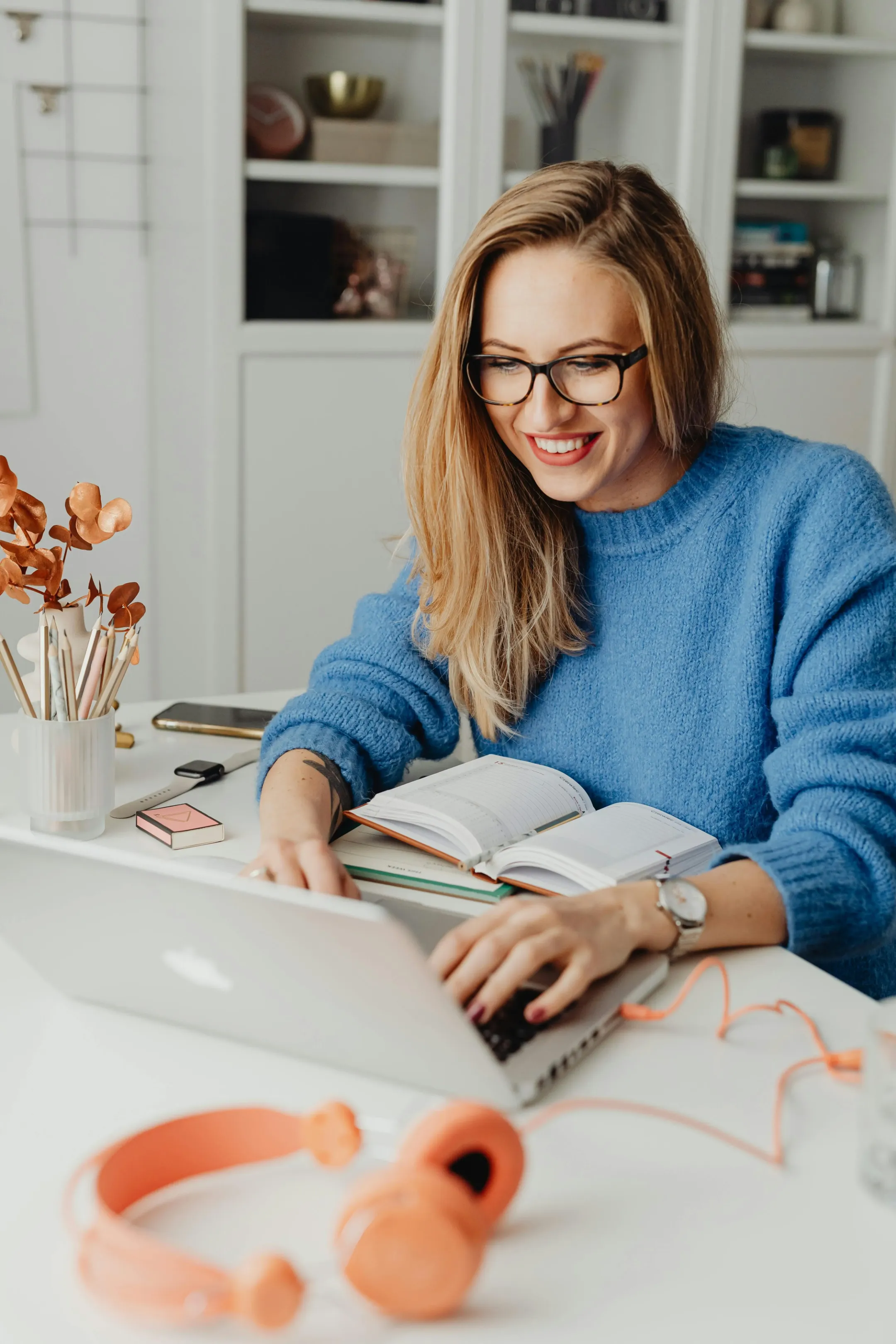 Woman learning at desk