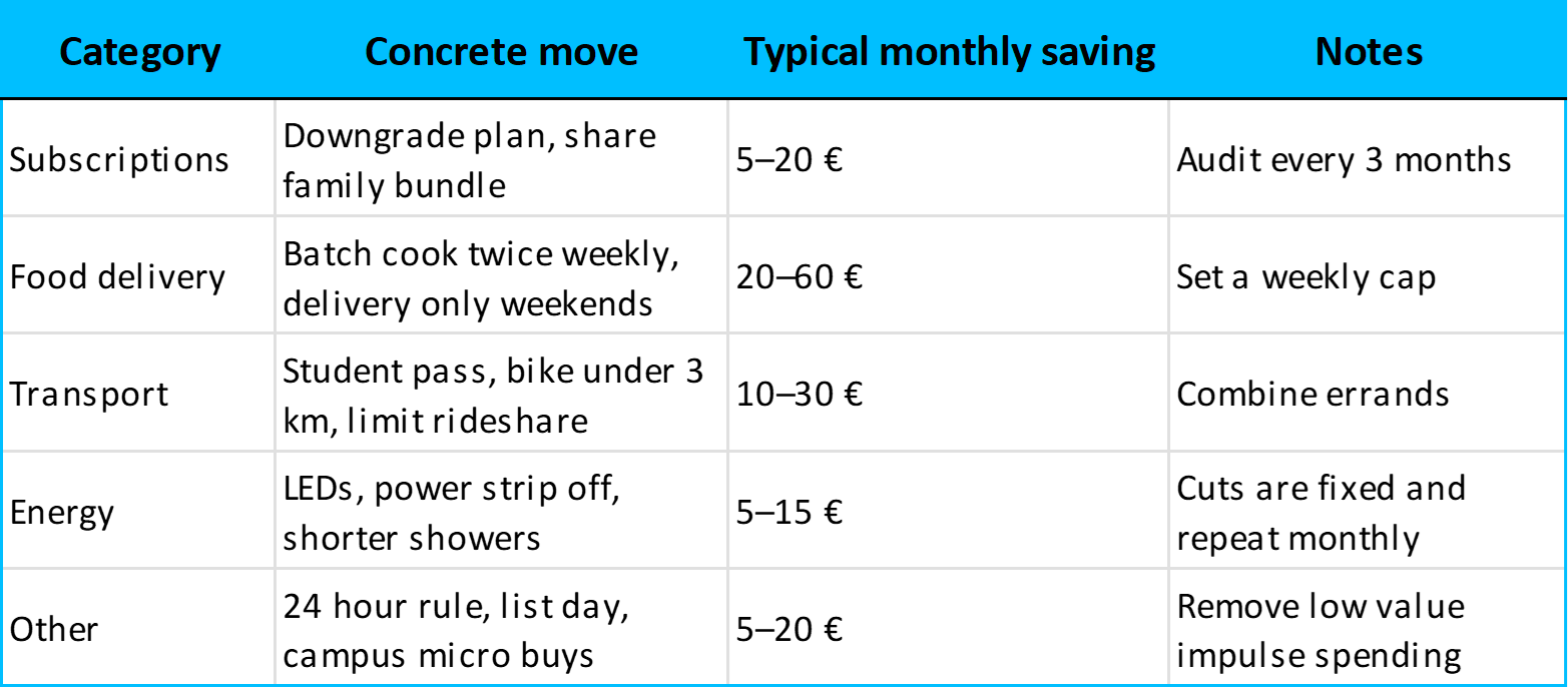 Checklist for cutting everyday costs