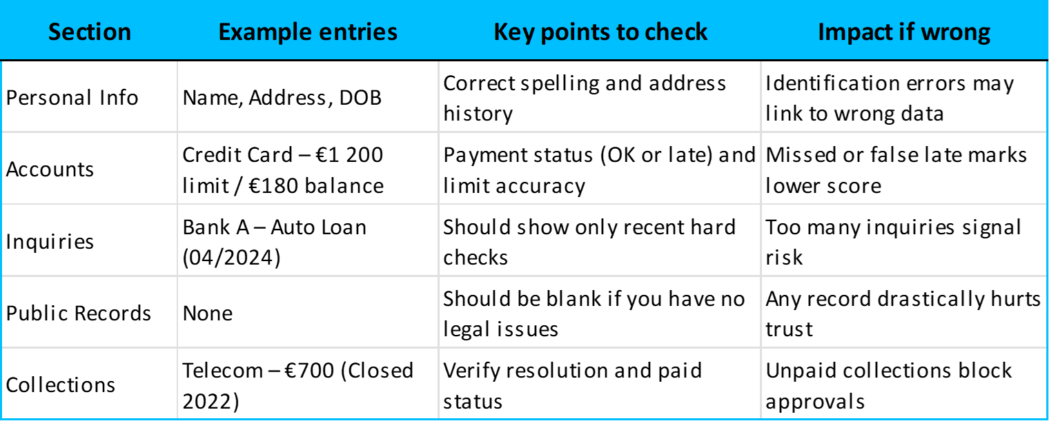 Credit report summary example