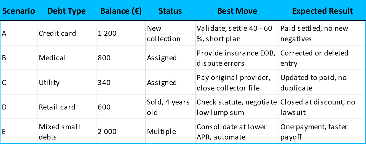 Collections scenarios and best responses