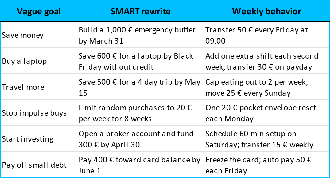 SMART goals examples and rewrites