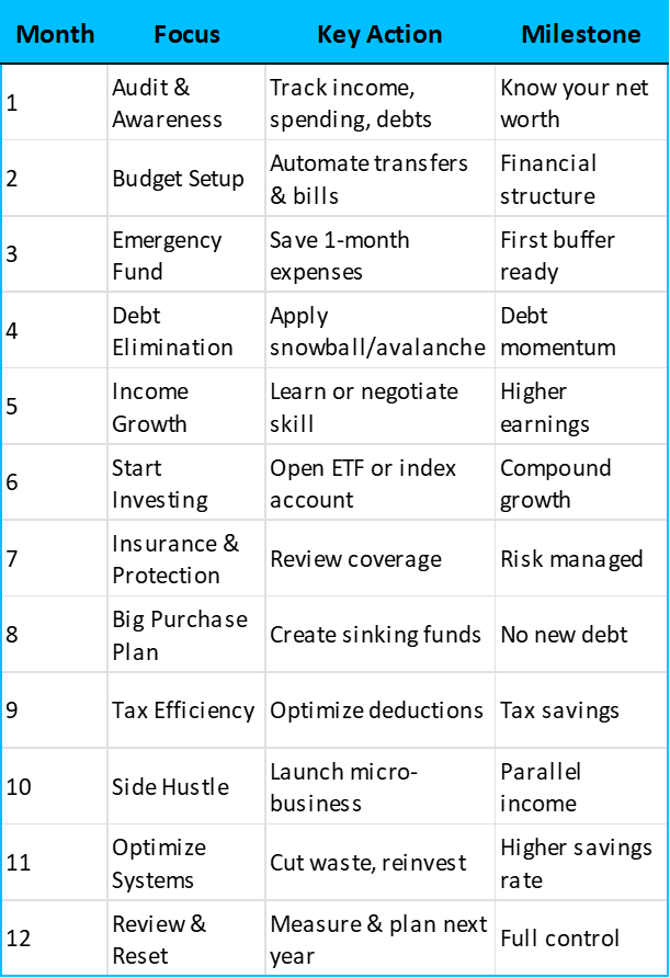12-month financial roadmap