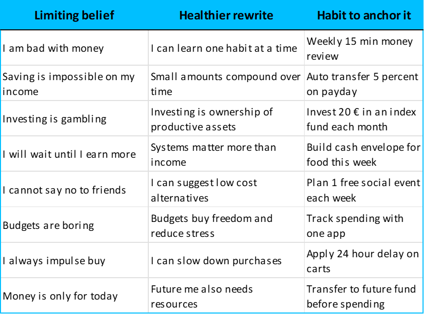 Money mindset examples with rewrites and habits